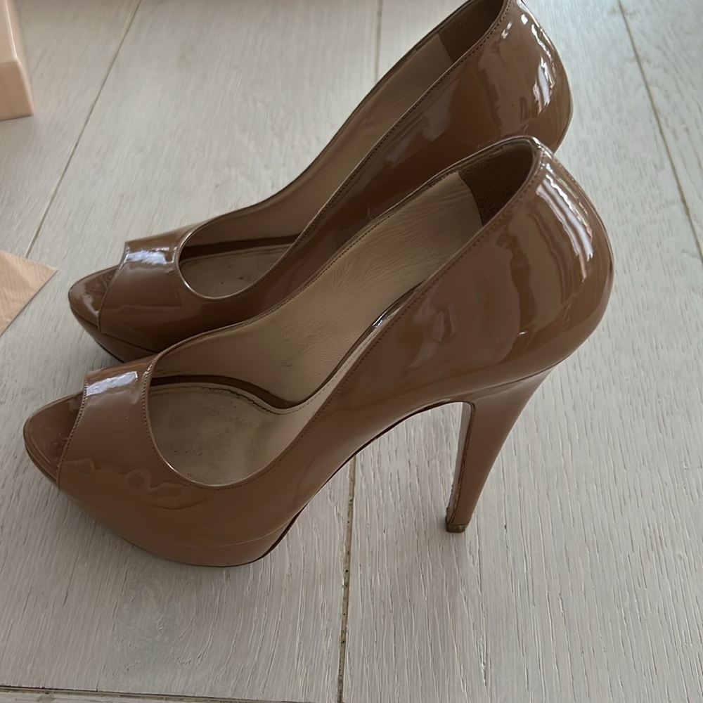 Prada nude peep toe heels